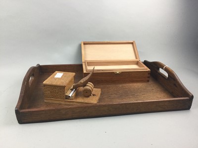 Lot 288 - AN OAK TEA TRAY AND OTHERS