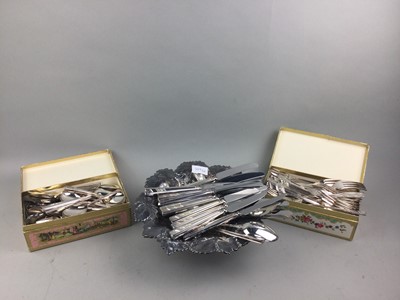 Lot 344 - A LOT OF SILVER PLATED FLATWARE AND A PLATED FRUIT BASKET