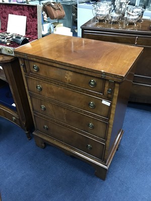 Lot 205A - A MAHOGANY CHEST OF DRAWERS AND A MATCHING BEDSIDE CUPBOARD