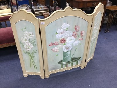 Lot 378 - A FLORAL PAINTED FOLDING SCREEN AND A REPRODUCTION COFFEE TABLE