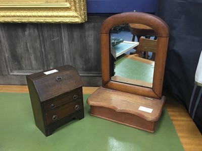 Lot 395 - A MAHOGANY MINIATURE BUREAU AND DRESSING MIRROR