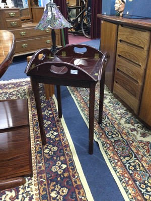 Lot 422 - A BUTLERS' STYLE MAHOGANY TRAY ON STAND