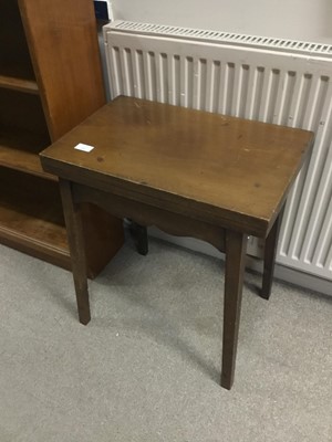 Lot 425 - A SMALL MAHOGANY FOLD OVER CARD TABLE AND OTHERS