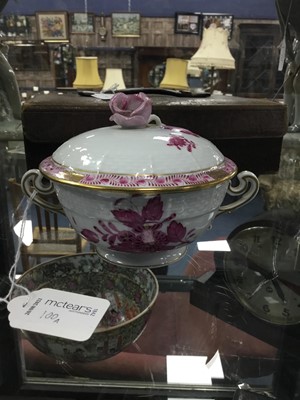 Lot 100A - A HEREND PORCELAIN TWIN HANDLED CUP AND COVER