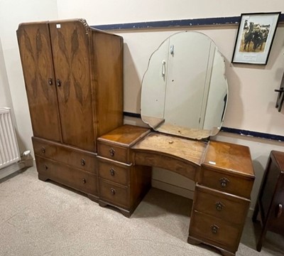 Lot 438 - A WALNUT TALLBOY CHEST AND A DRESSING TABLE