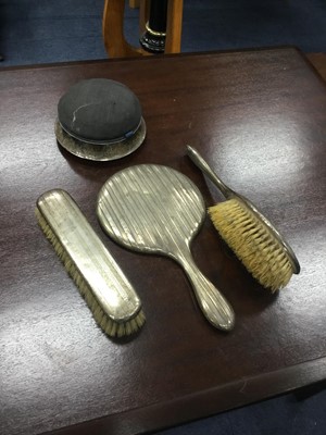 Lot 487 - A SILVER HAND MIRROR, TWO BRUSHES, CUTLERY AND OTHER OBJECTS