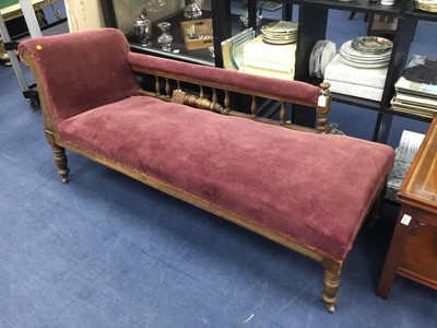 Lot 495 - A CHAISE LOUNGE AND TWO VICTORIAN ARMCHAIRS