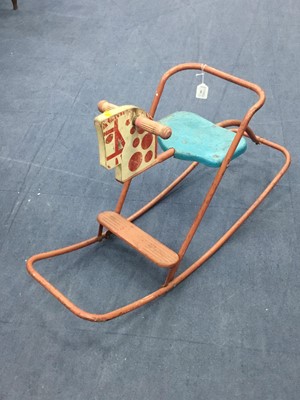 Lot 306 - A TRI-ANG ROCKING HORSE AND TWO VINTAGE SLEDGES