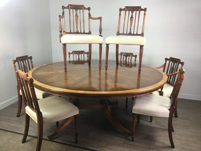 Lot 742 - A REPRODUCTION MAHOGANY DINING TABLE AND EIGHT CHAIRS