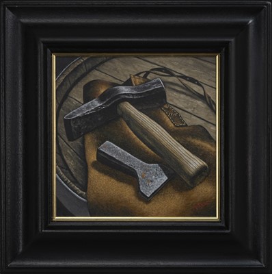 Lot 702 - COOPERS TOOLS STUDY, AN OIL BY GRAHAM MCKEAN