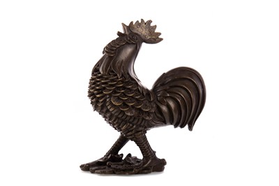 Lot 1812 - A CHINESE BRONZED METAL FIGURE OF A COCKEREL