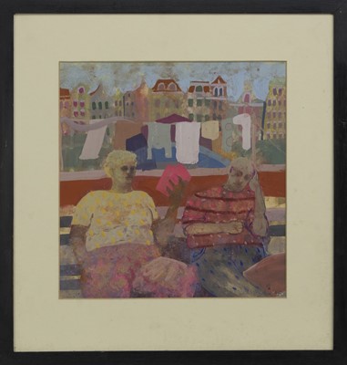 Lot 737 - WEARY TRAVELLERS, AMSTERDAM, A GOUACHE BY ROBBIE BUSHE