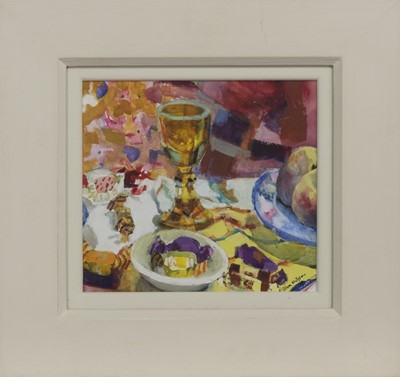 Lot 740 - STILL LIFE WITH SWEETS, AN OIL BY ALMA WOLFSON