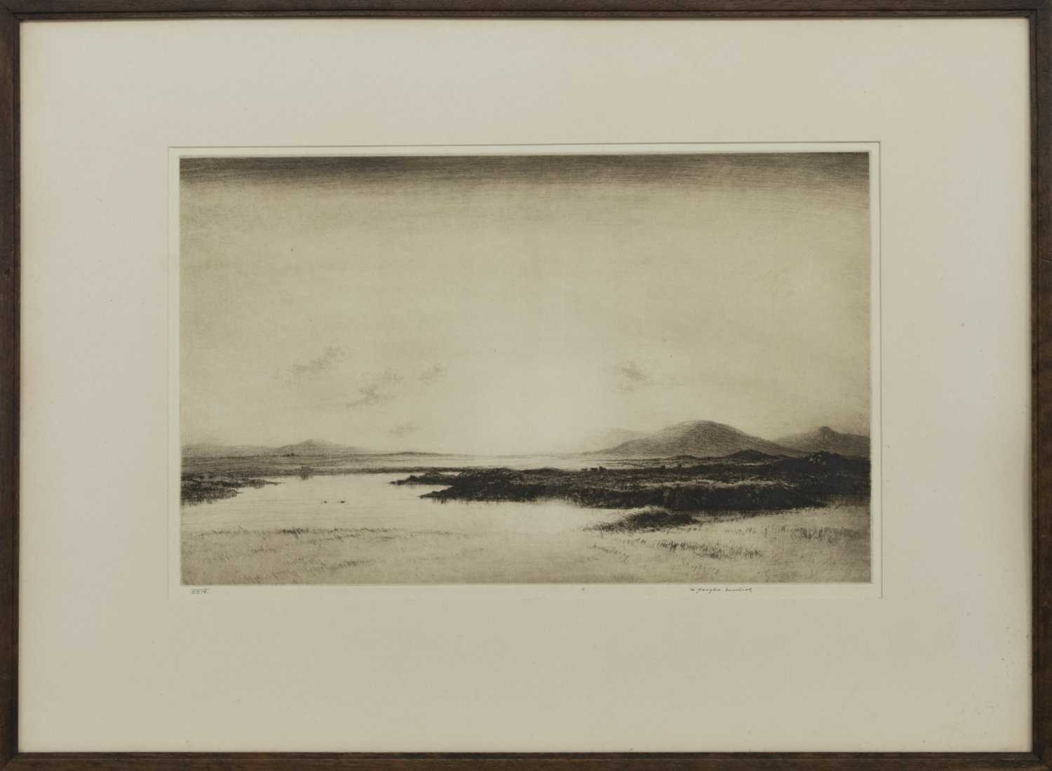 Lot 42 - SUNSET, NORTH UIST, AN ETCHING BY WILLIAM DOUGLAS MACLEOD