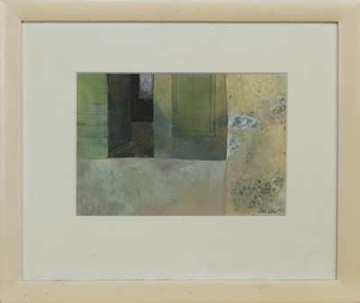 Lot 742 - GREEK BUILDINGS, GREEN SHUTTERS, A MIXED MEDIA BY ELISE V ALLEN
