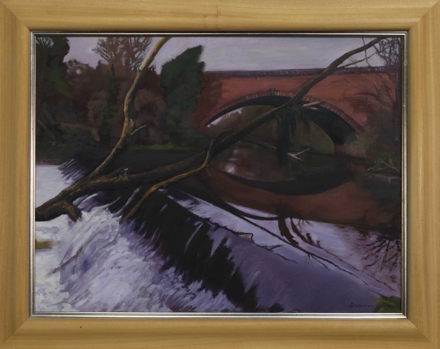 Lot 492 - THE WEIR, AN OIL BY VAL ATKINSON