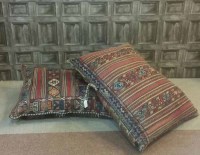 Lot 1032 - TWO LARGE OBLONG TENT CUSHIONS OF TURKOMAN...