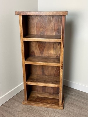 Lot 140 - A REPRODUCTION HARDWOOD OPEN BOOKCASE