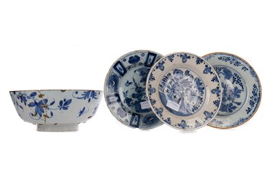 Lot 1060 - A PAIR OF 18TH CENTURY DUTCH DELFT CIRCULAR PLATES AND OTHERS
