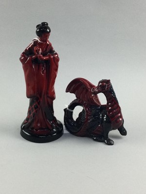 Lot 183 - A ROYAL DOULTON FLAMBE FIGURE AND OTHERS
