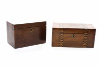 Lot 1047 - REGENCY MAHOGANY INLAID TEA CADDY the hinged...