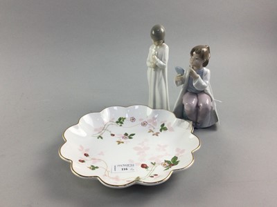 Lot 116 - A LOT OF TWO NAO FIGURES OF CHILDREN, WEDGWOOD PLATE AND A DECANTER SET