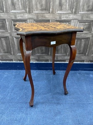 Lot 146 - AN ARTS & CRAFTS POKERWORK OCCASIONAL TABLE