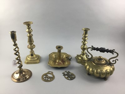 Lot 148 - A PAIR OF SPIRAL TWIST CANDLESTICKS AND OTHER BRASS WARE