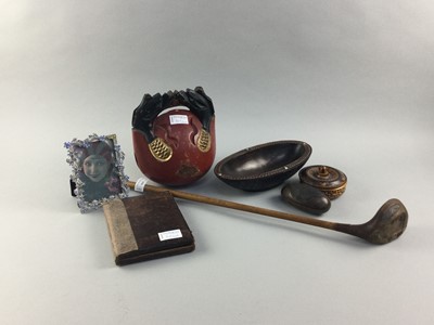Lot 161 - A DRIVER GOLF CLUB BY R. FARGON, PHOTOGRAPH FRAMES AND WOODEN ITEMS