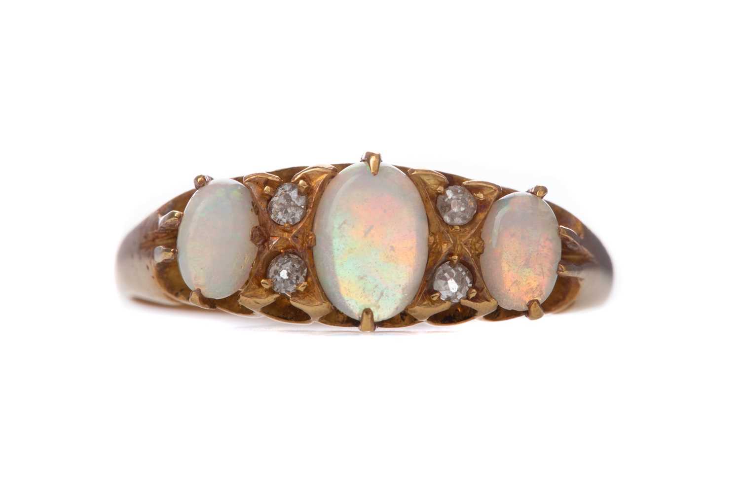 Lot 1424 - AN OPAL AND DIAMOND RING