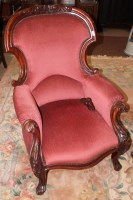 Lot 1059 - VICTORIAN MAHOGANY BALLOON BACK ARMCHAIR with...