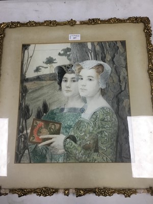 Lot 257 - A COLOURED PHOTOGRAVURE OF TWO YOUNG MAIDENS