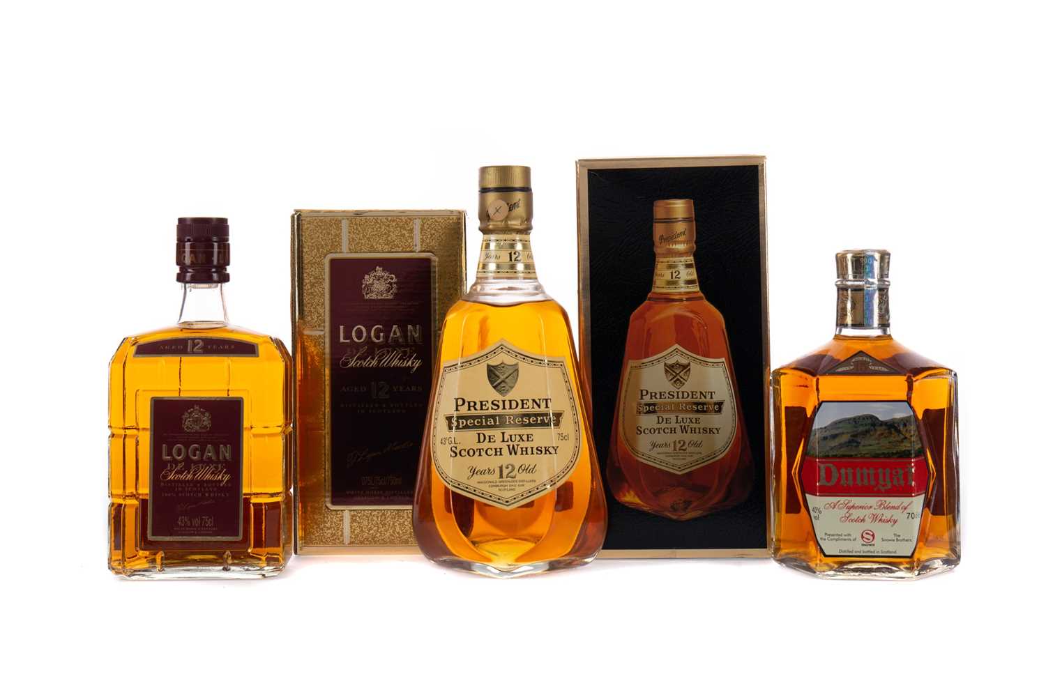 Lot 23 - PRESIDENT SPECIAL RESERVE 12 YEARS OLD, LOGAN DELUXE, AND SCOTTISH LEADER 15 YEARS OLD