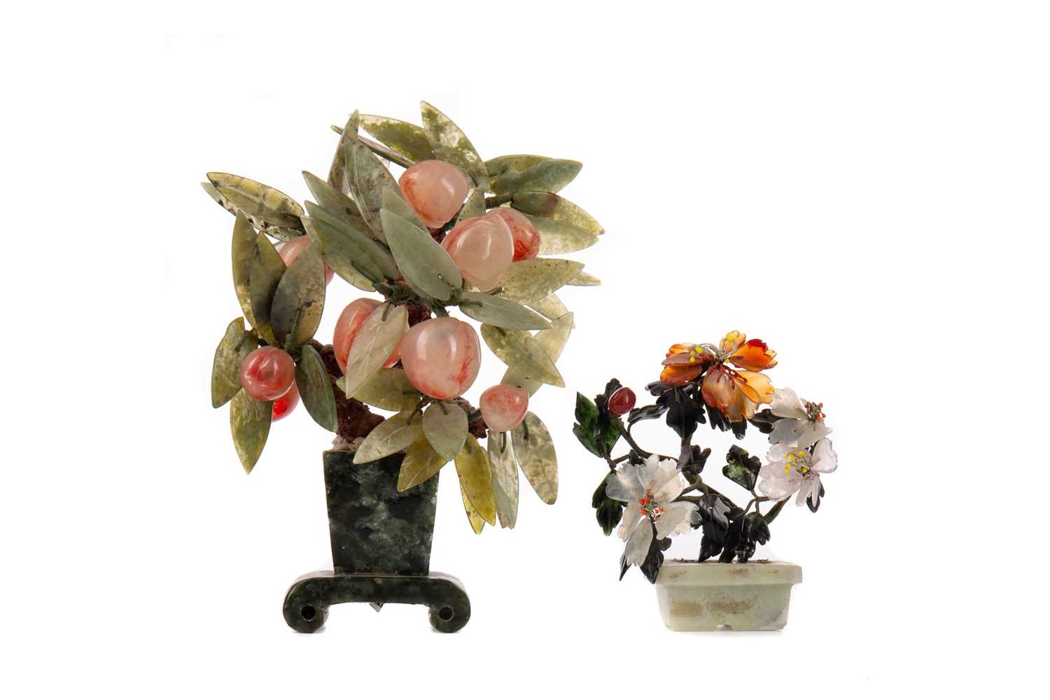 Lot 1833 - A LOT OF TWO CHINESE HARDSTONE MINIATURE TREES/PLANTS