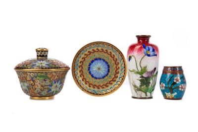 Lot 1867 - A 20TH CENTURY CHINESE CLOISONNE ENAMEL LIDDED JAR ON STAND AND OTHER ITEMS