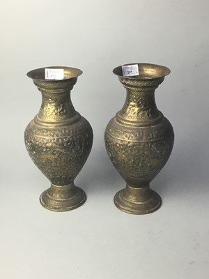 Lot 297 - A PAIR OF INDIAN BRASS BALUSTER VASES