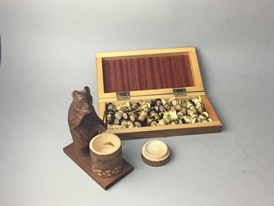 Lot 308 - A RUSSIAN CHESS SET AND A CARVED BEAR