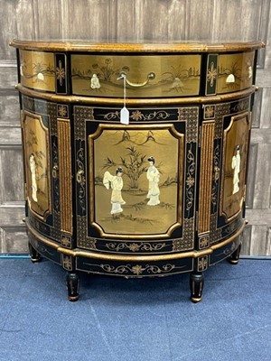 Lot 271 - A CHINESE LACQUERED DEMI-LUNE CABINET