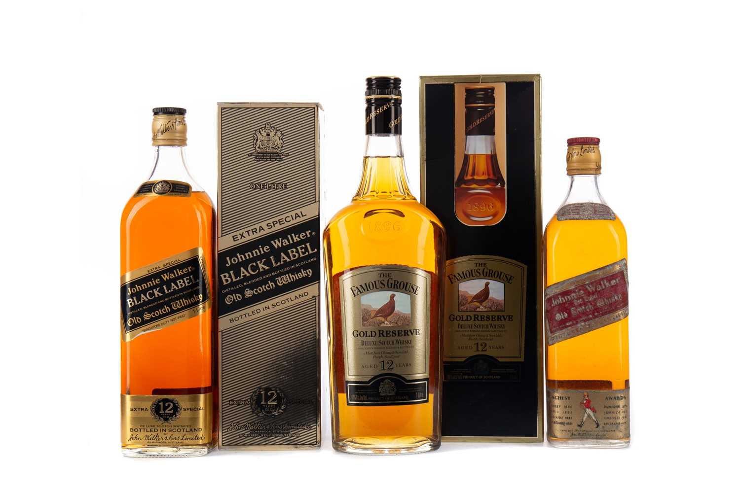 Lot 82 - FAMOUS GROUSE GOLD RESERVE AGED 12 YEARS. JOHNNIE WALKER BLACK LABEL AGED 12 YEARS, AND JOHNNIE WALKER RED LABEL