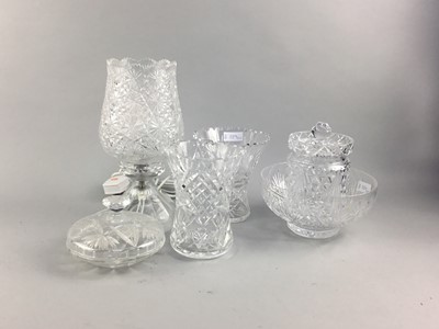 Lot 329 - A CRYSTAL TABLE LAMP AND OTHER CRYTSAL ITEMS