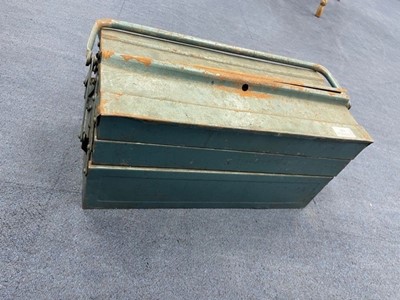 Lot 338 - A LOT OF VINTAGE TOOLS IN A METAL TOOL BOX