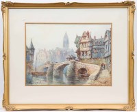 Lot 1095 - PIERRE LE BOEUFF, THE BRIDGE watercolour,...