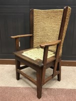 Lot 1096 - CHILD'S OAK ORKNEY CHAIR with wicker drop-in...