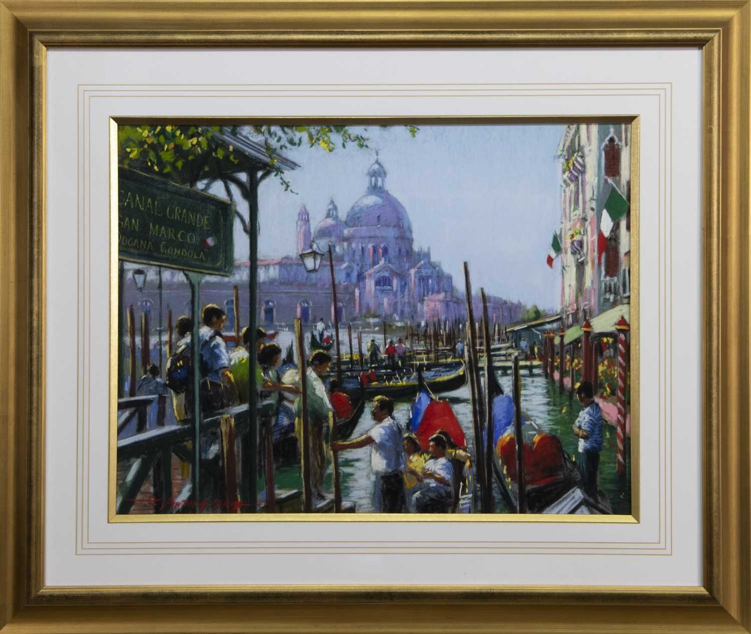 Lot 574 - GONDOLIERS ON THE GRAND CANAL, 1998, A PASTEL BY ANTHONY ORME