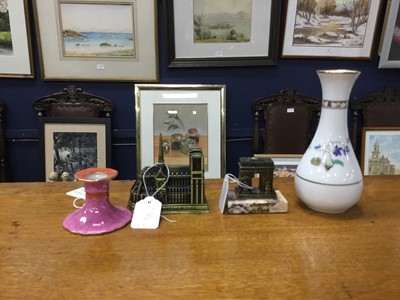 Lot 340 - A LIMOGES VASE AND CANDLE HOLDER, ALONG WITH OTHER FRENCH ITEMS