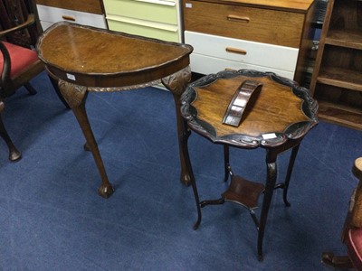 Lot 358 - A WALNUT D-SHAPED HALL TABLE AND AN OCCASIONAL TABLE