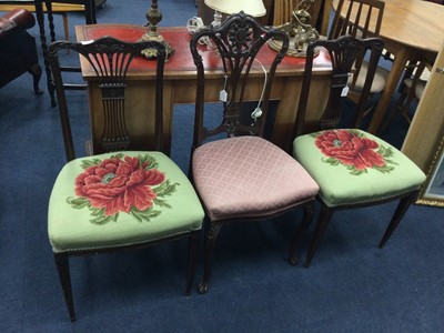 Lot 359 - A PAIR OF EDWARDIAN MAHOGANY SINGLE CHAIRS AND ANOTHER CHAIR