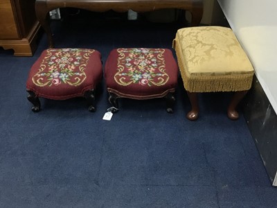 Lot 355 - A PAIR OF VICTORIAN FOOTSTOOLS AND ANOTHER