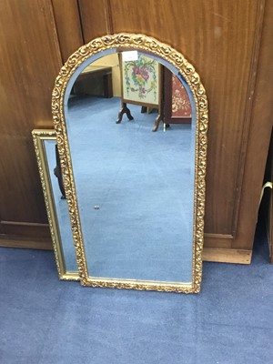 Lot 384 - AN ARCHED GILTWOOD MIRROR ALONG WITH ANOTHER MIRROR