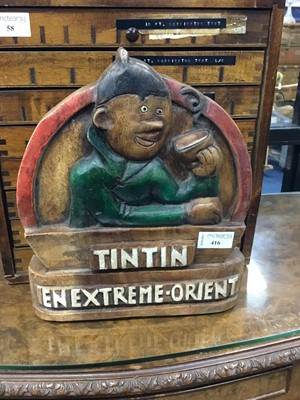 Lot 416 - A TINTIN 'EN EXTREME-ORIENT' WOODEN PLAQUE